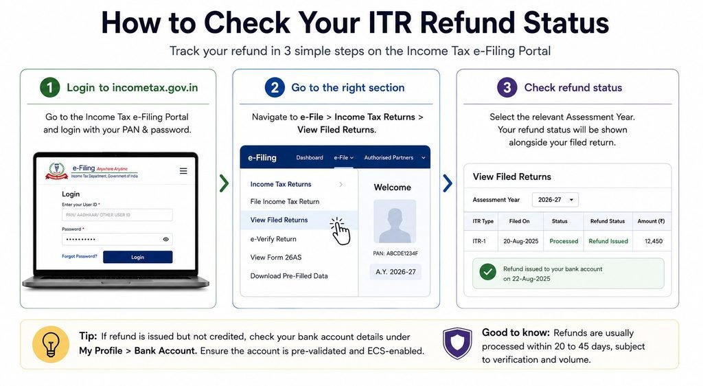 how to check itr refund status income tax portal 2026