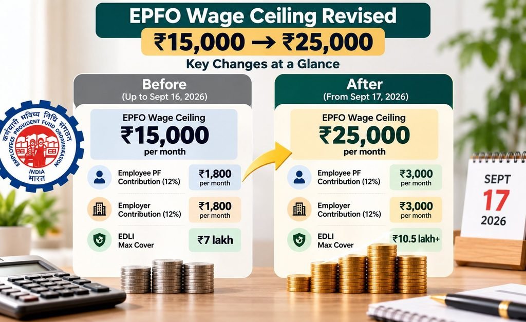 EPFO wage ceiling ₹25000 impact on EPF EPS pension EDLI insurance cover 2026
