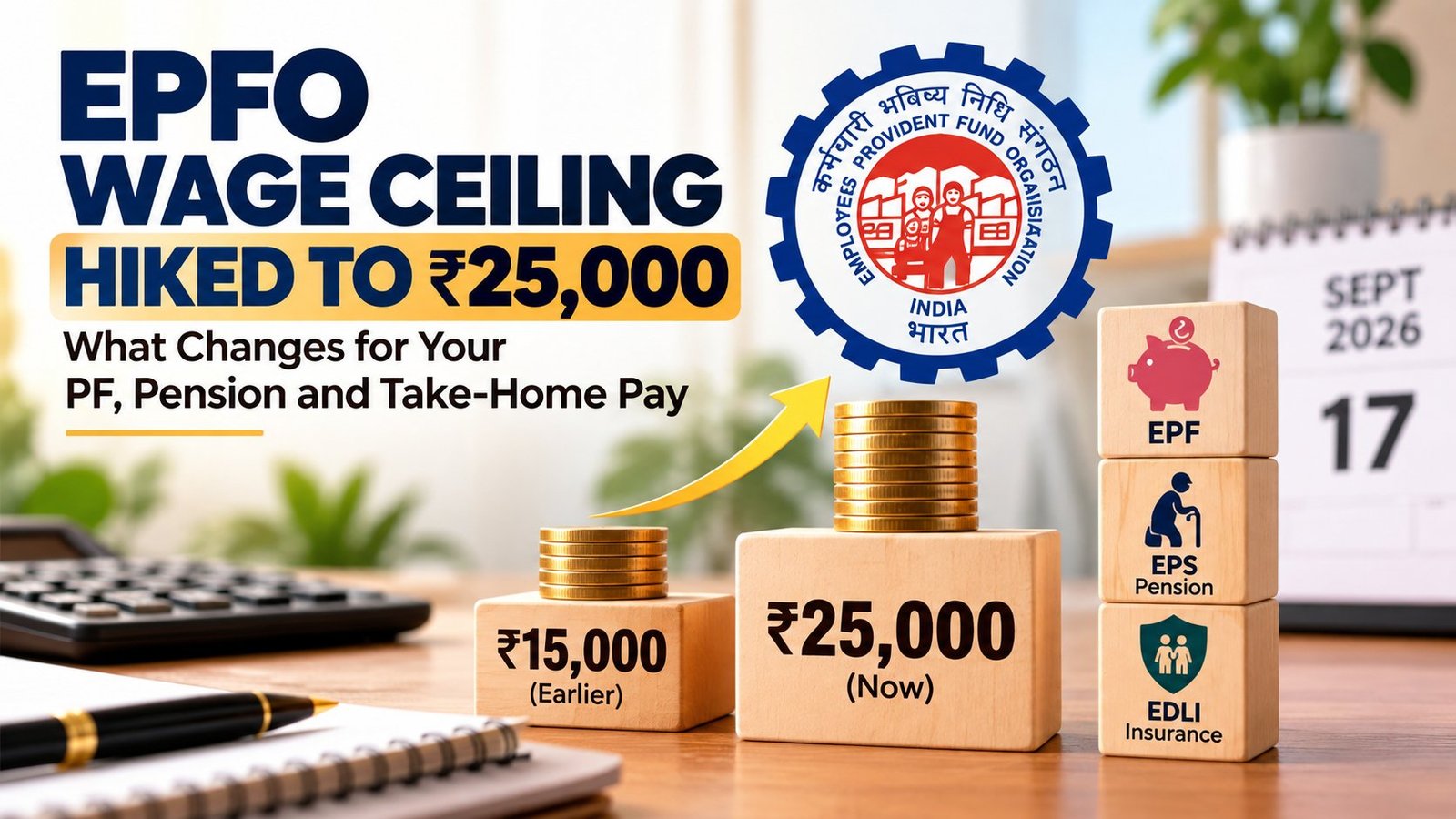 EPFO wage ceiling revised ₹15000 to ₹25000 September 2026 before after comparison