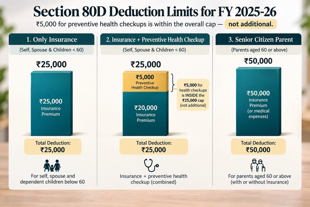 section 80D deduction preventive health checkup ₹5000 within ₹25000 cap